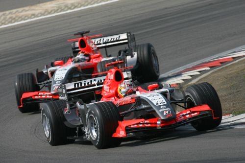 Midland F1 cars on track